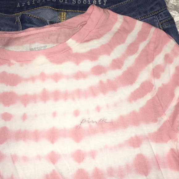 VS PINK NWOT GIRLFRIEND TWIST FRONT TIE DYE LONG SLEEVE CROPPED TEE - Picture 4 of 10